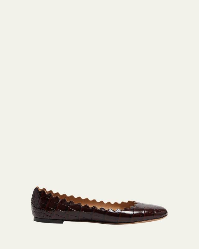 Lauren Scalloped Croco Ballerina Flats